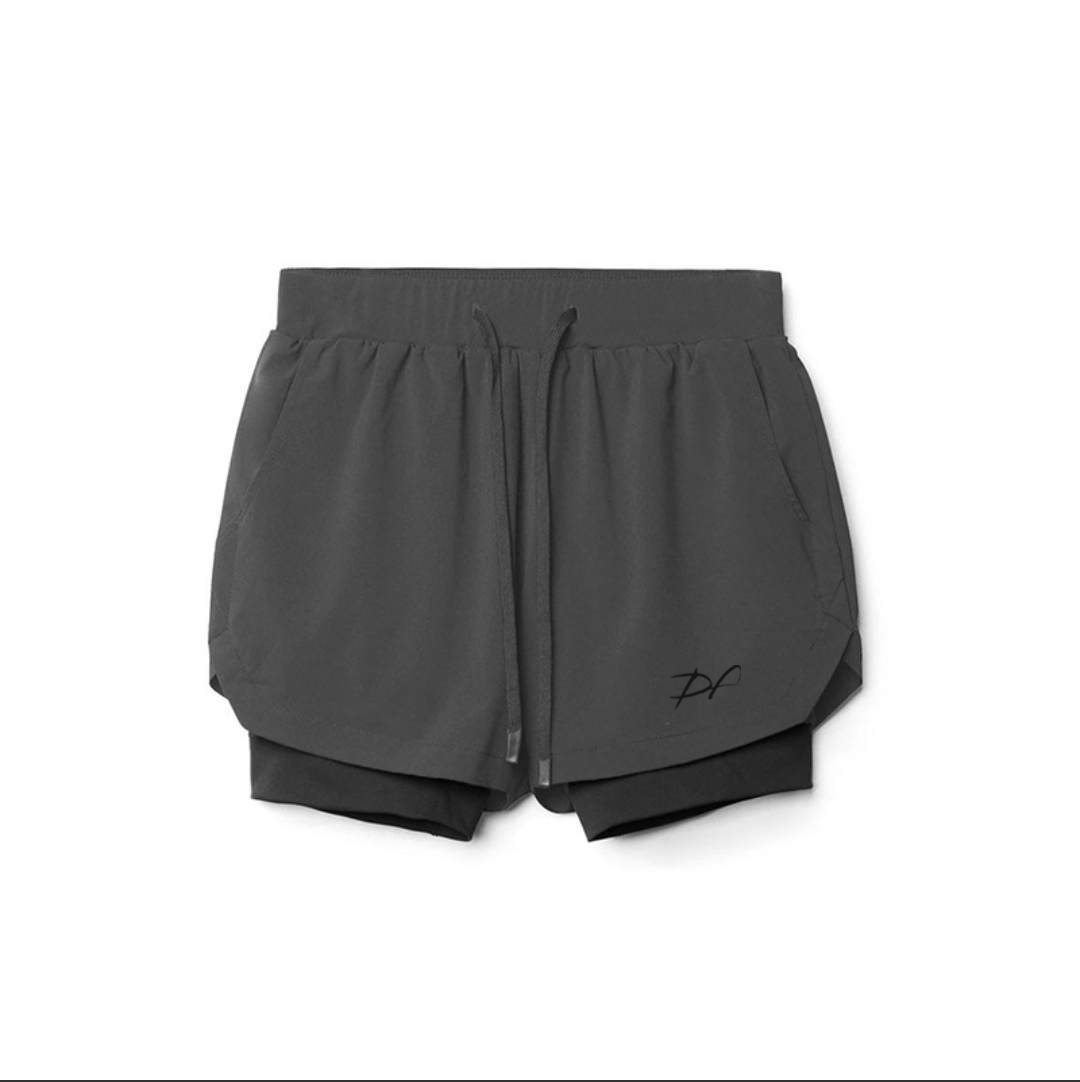 DRPfit for HIM 2 in 1 Fitness Shorts w/pocket-Dark Gray